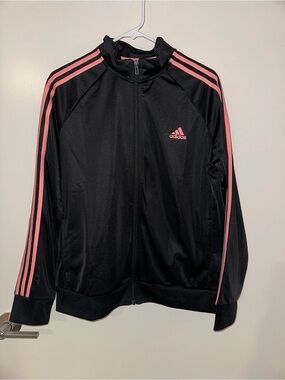 adidas Black Jacket with Pink Stripe Accents